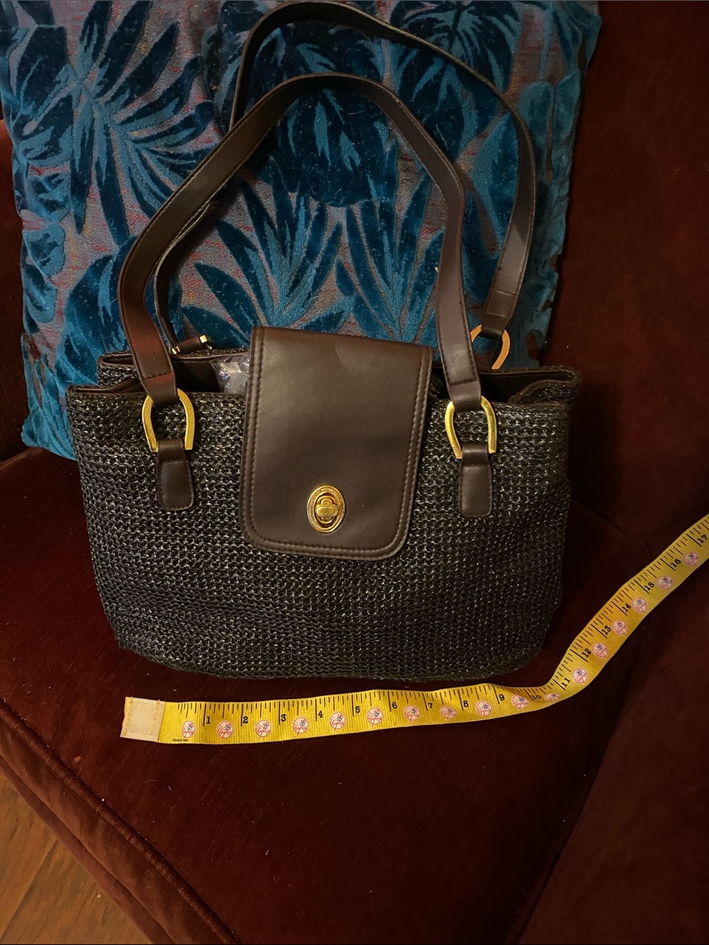 Woven Black and Brown Shoulder Tote Bag